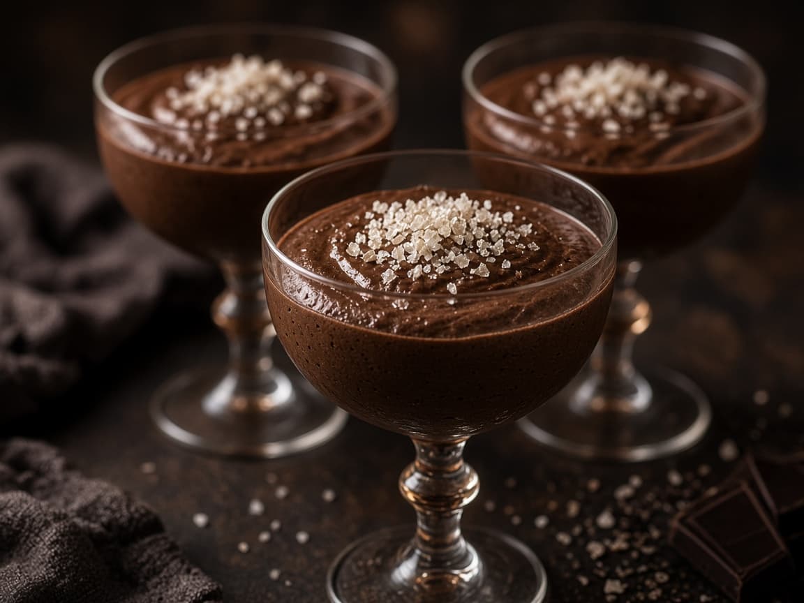 Mørk chokolade-mousse med havsalt i glas