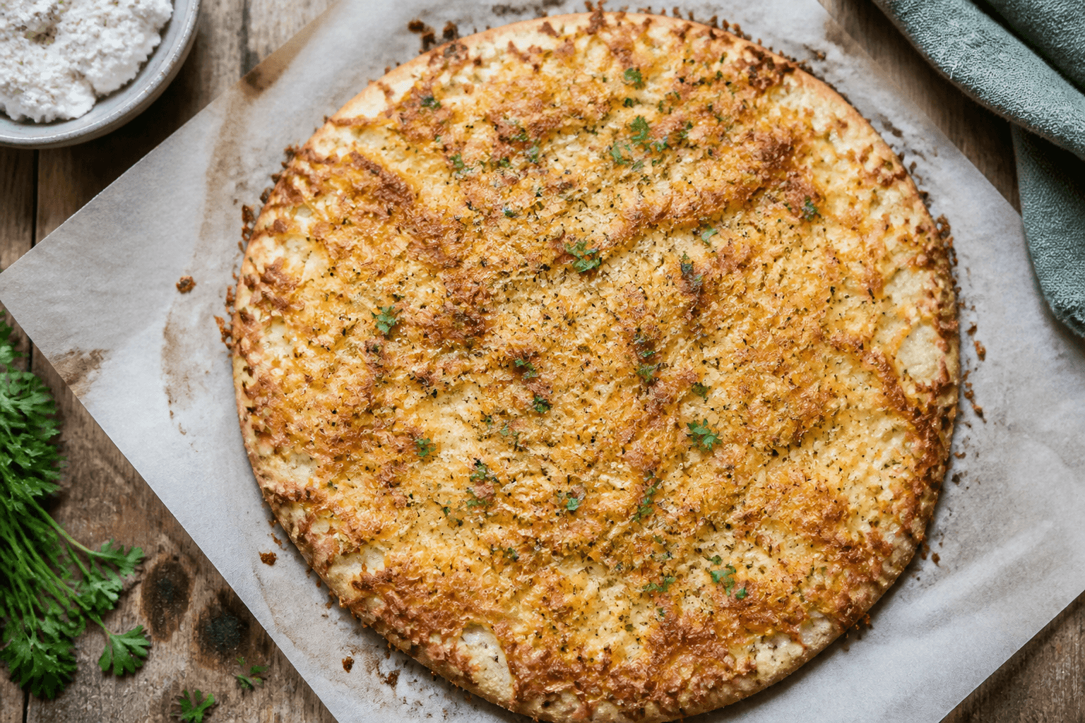 Hytteost-fladbrød med sprød parmesanskorpe