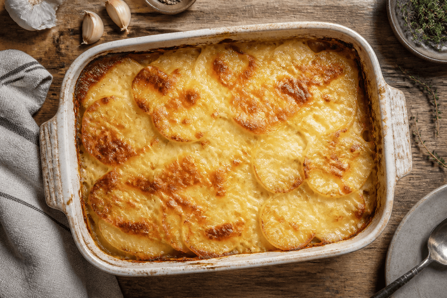 Kartoffelgratin med sprød gruyère-skorpe