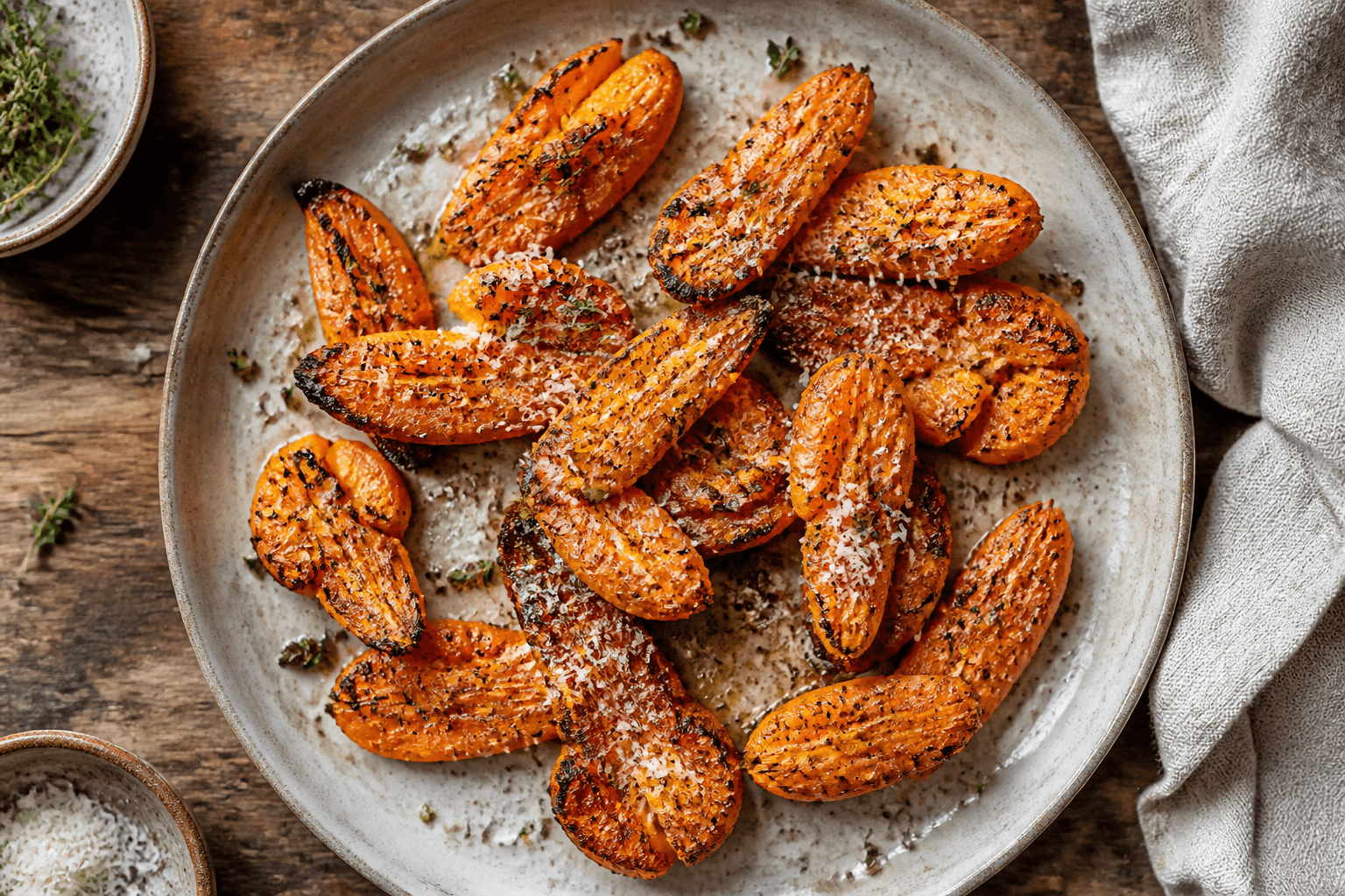 Sprøde knuste gulerødder med parmesan