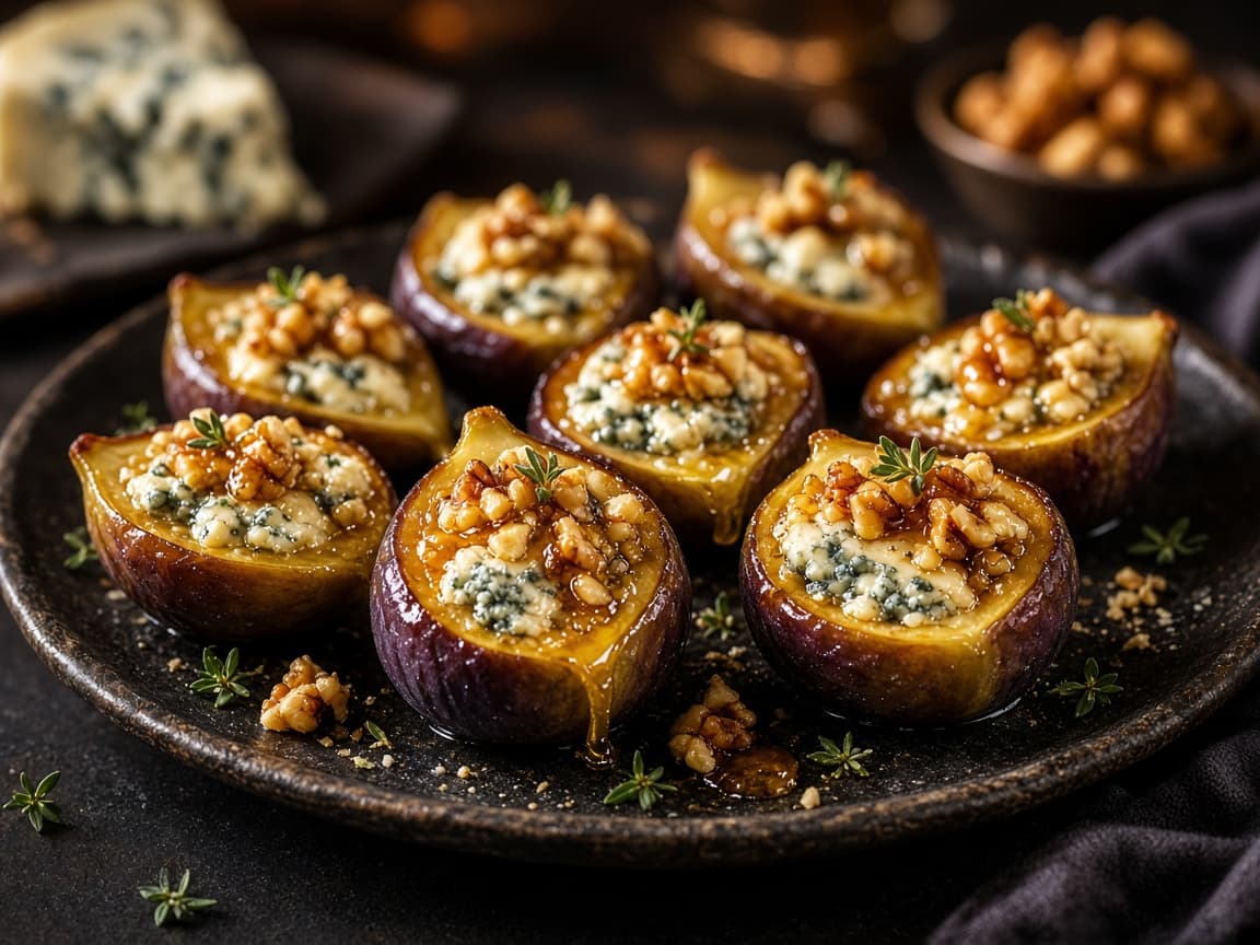 Bagte figner med blåskimmel, honning og nødder
