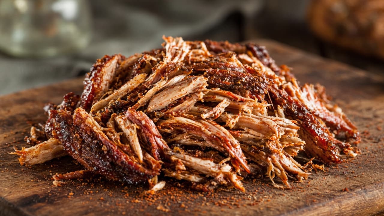 Pulled pork med røget paprika-rub trukket i tråde