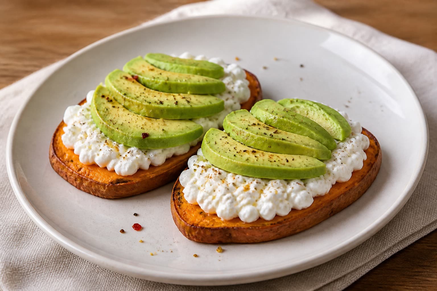 Sødkartoffel-toast med hytteost og avocado