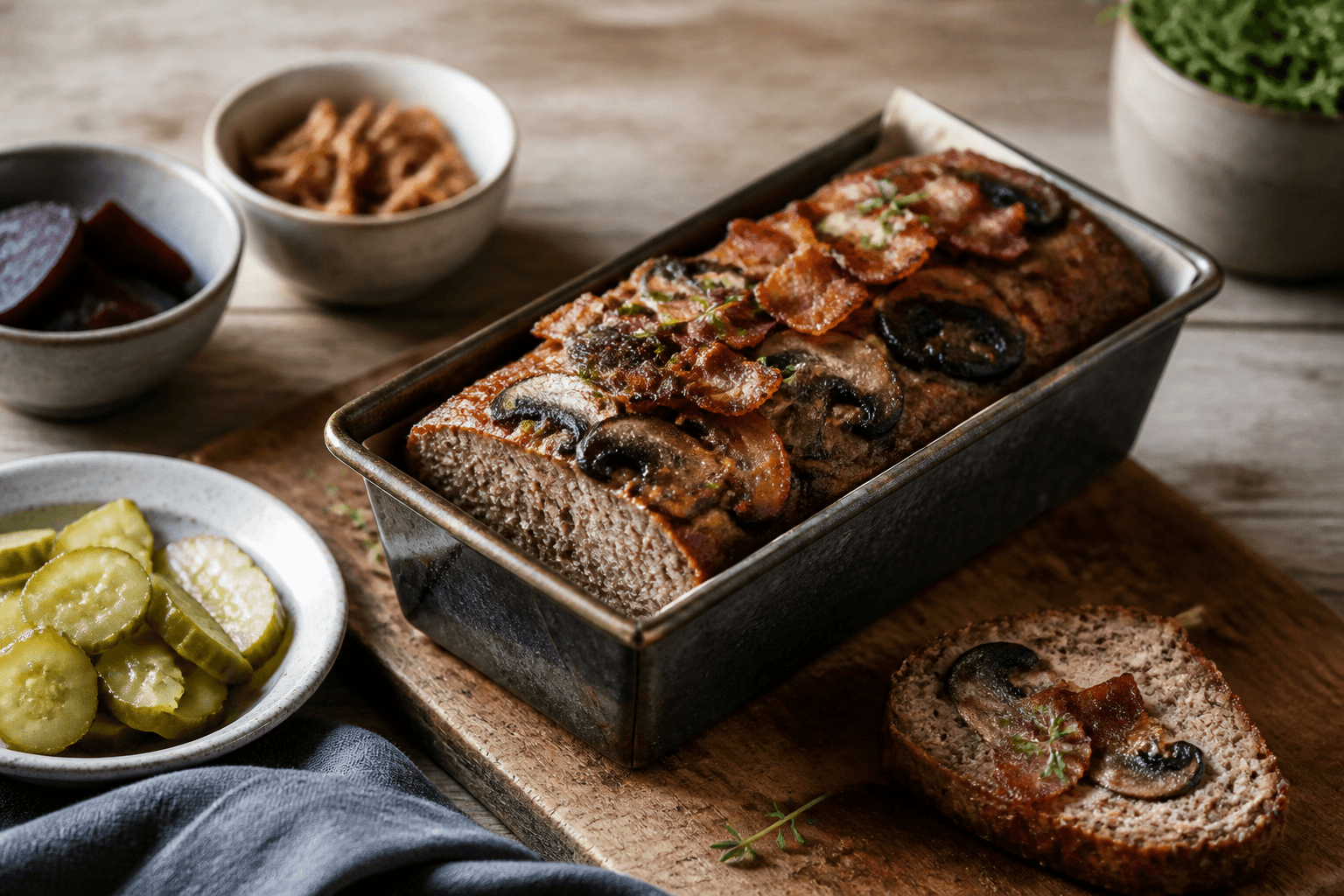 Vildtleverpostej med bacon og svampe i form
