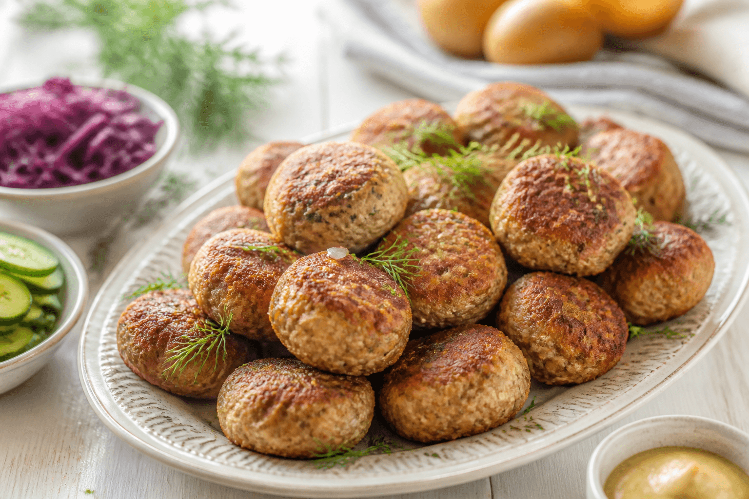 Lune frikadeller på fad til frokost