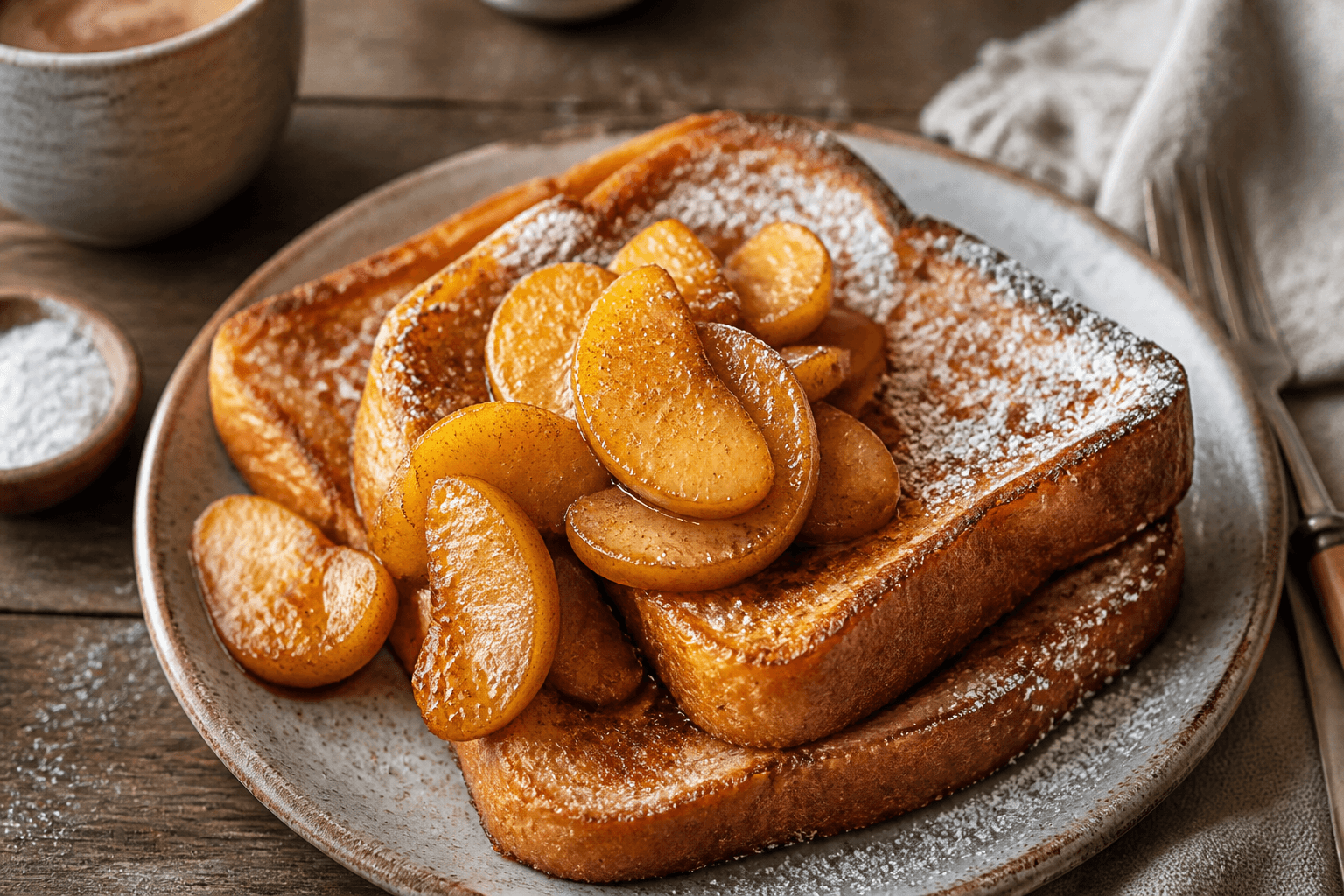 Fransk toast med æbler og kanel på pande