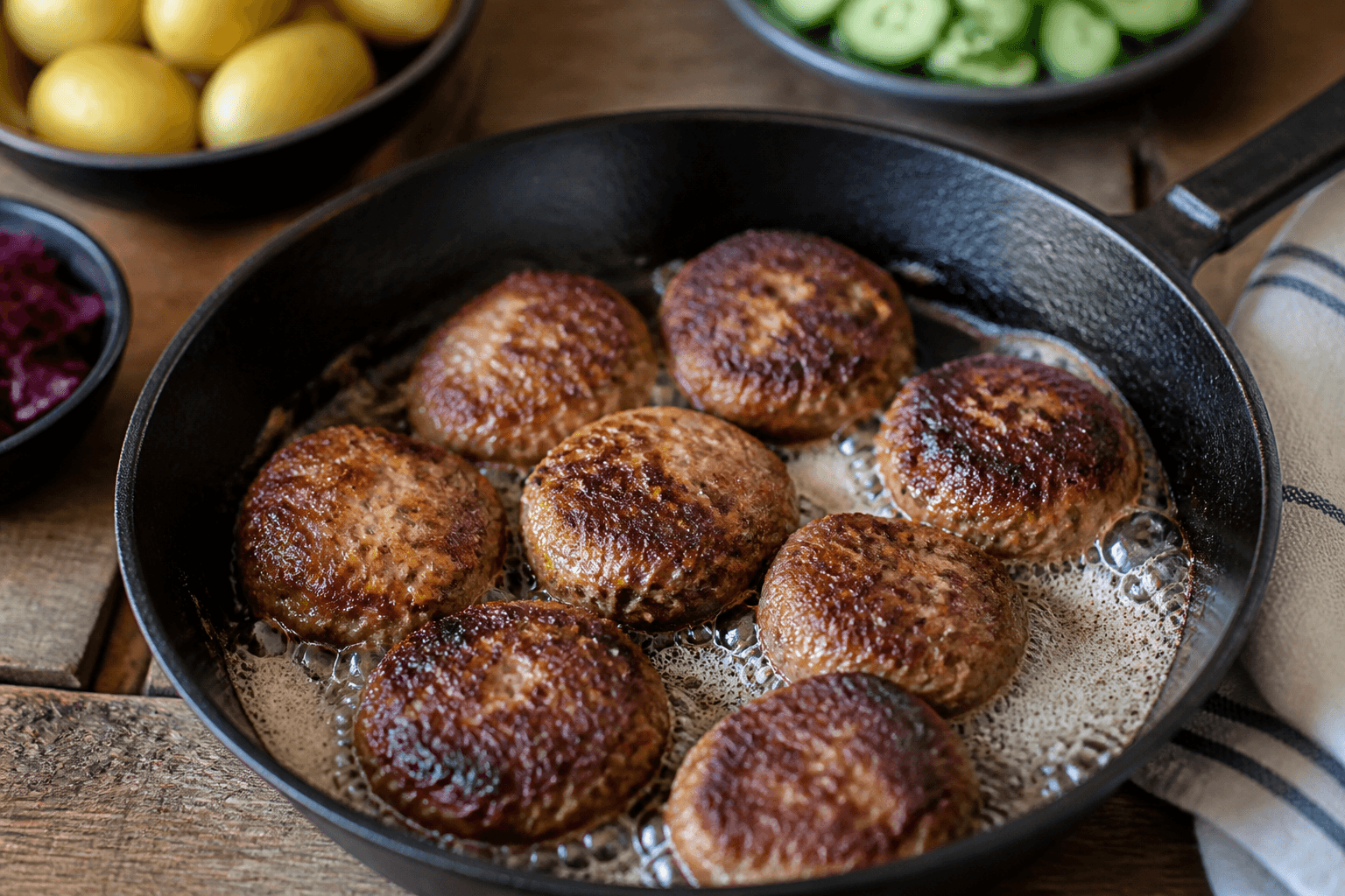 Klassiske danske frikadeller pandestegt med sprød skorpe