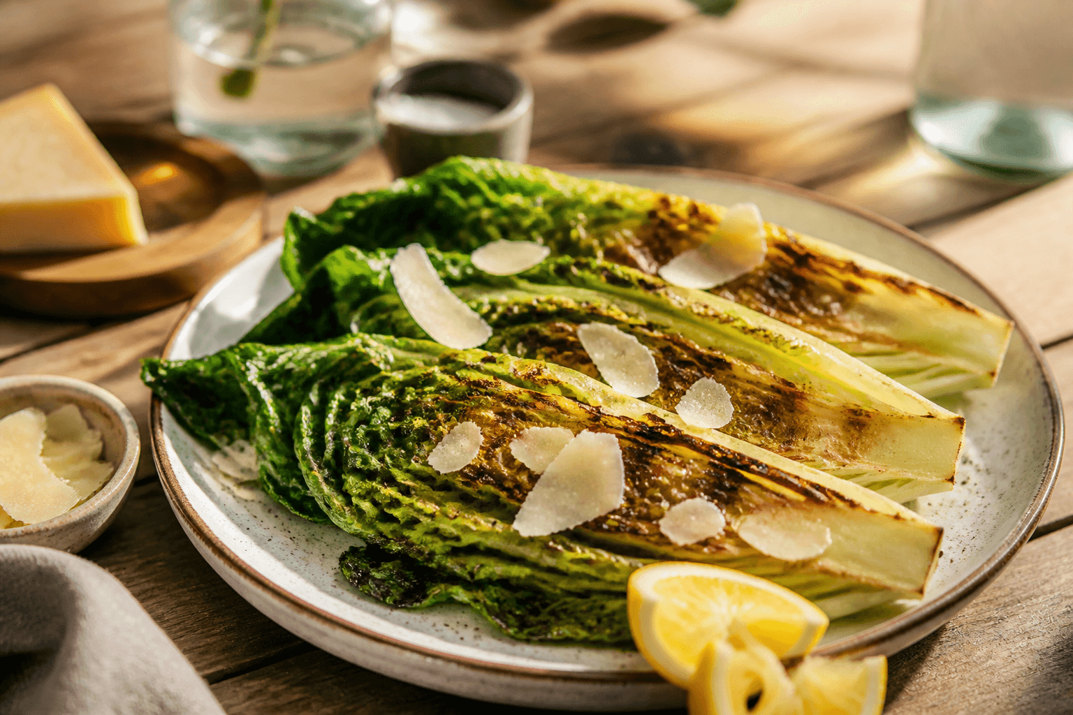 Grillet hjertesalat på pande med parmesan