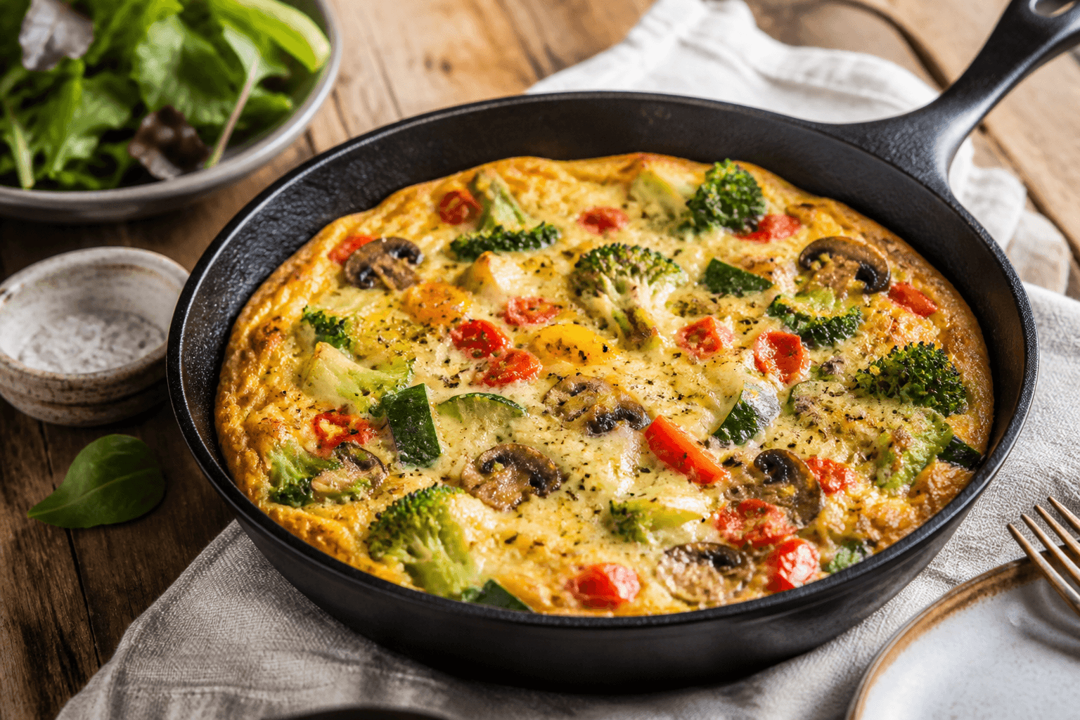 Grøntsagsfrittata på pande med restgrønt og ost