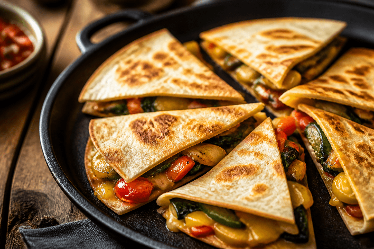 Quesadillas med grøntsager og ost på pande