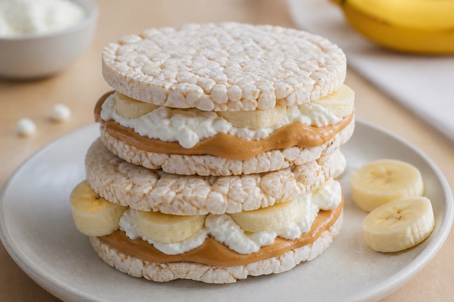Riskage-sandwiches med peanutbutter og bananskiver