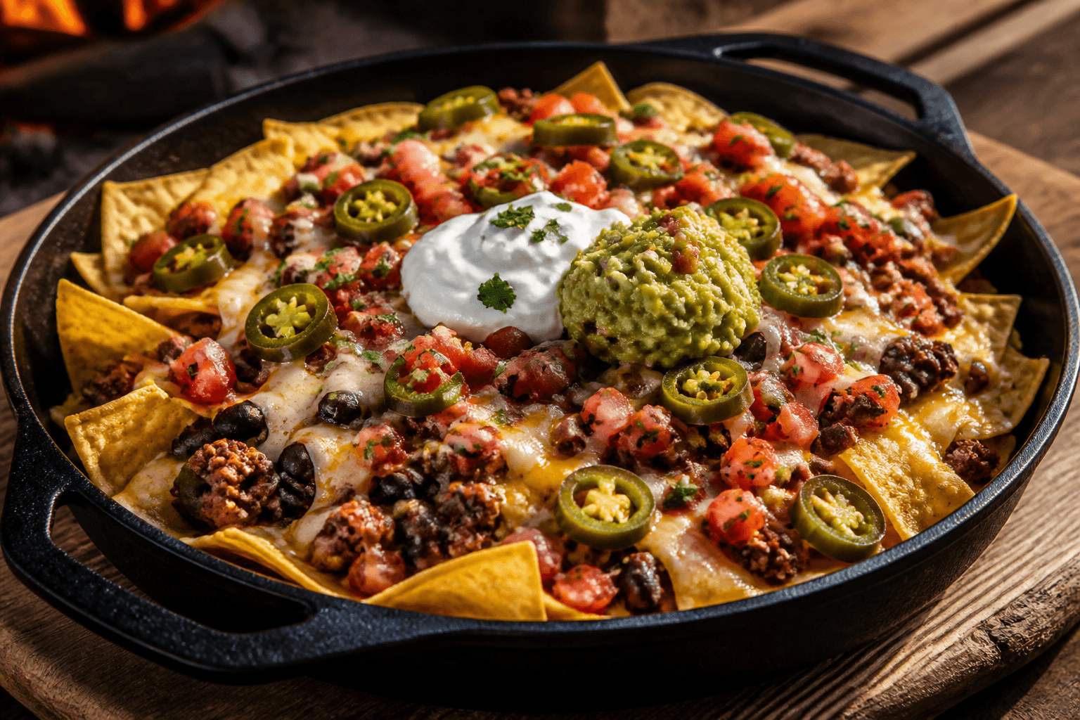 Nachos supreme i støbejern fra pizzaovnen