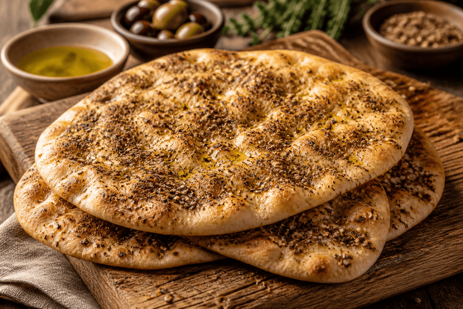 Fladbrød med za'atar og olivenolie