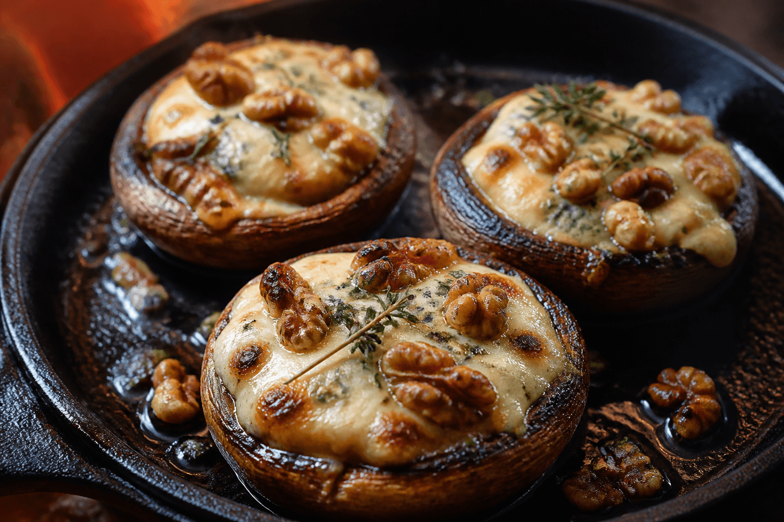 Fyldte portobellosvampe med gorgonzola og valnødder