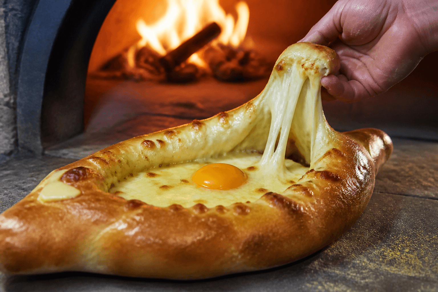 Khachapuri ostebåd med æg fra pizzaovnen