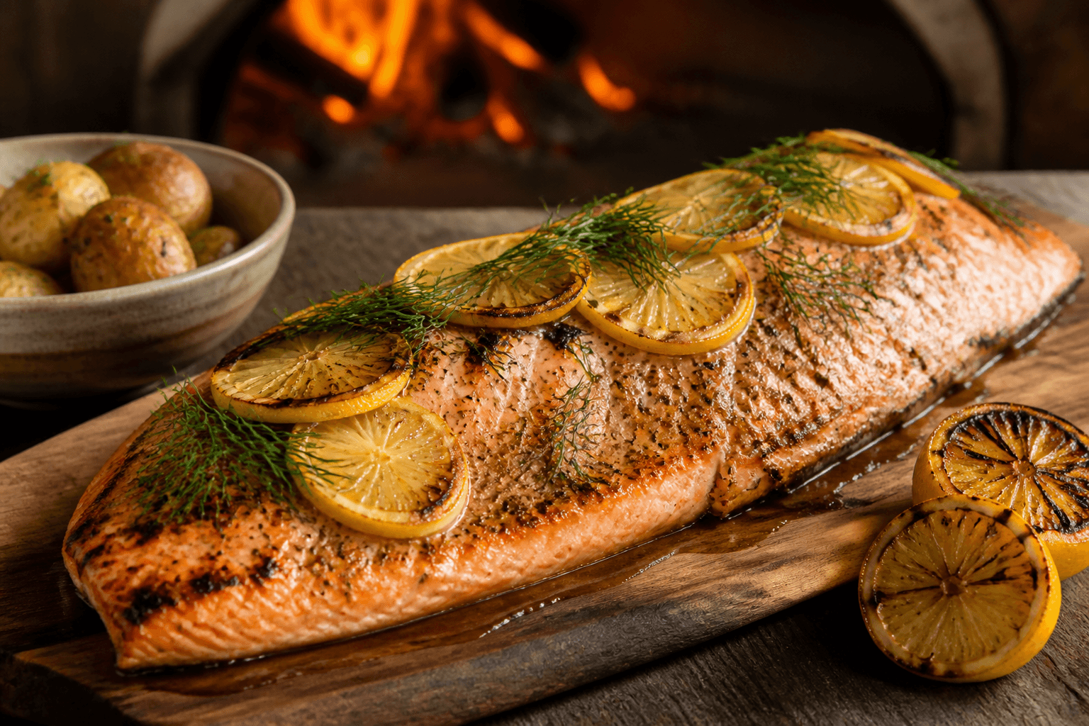 Lakseside med citron og dild bagt i pizzaovn