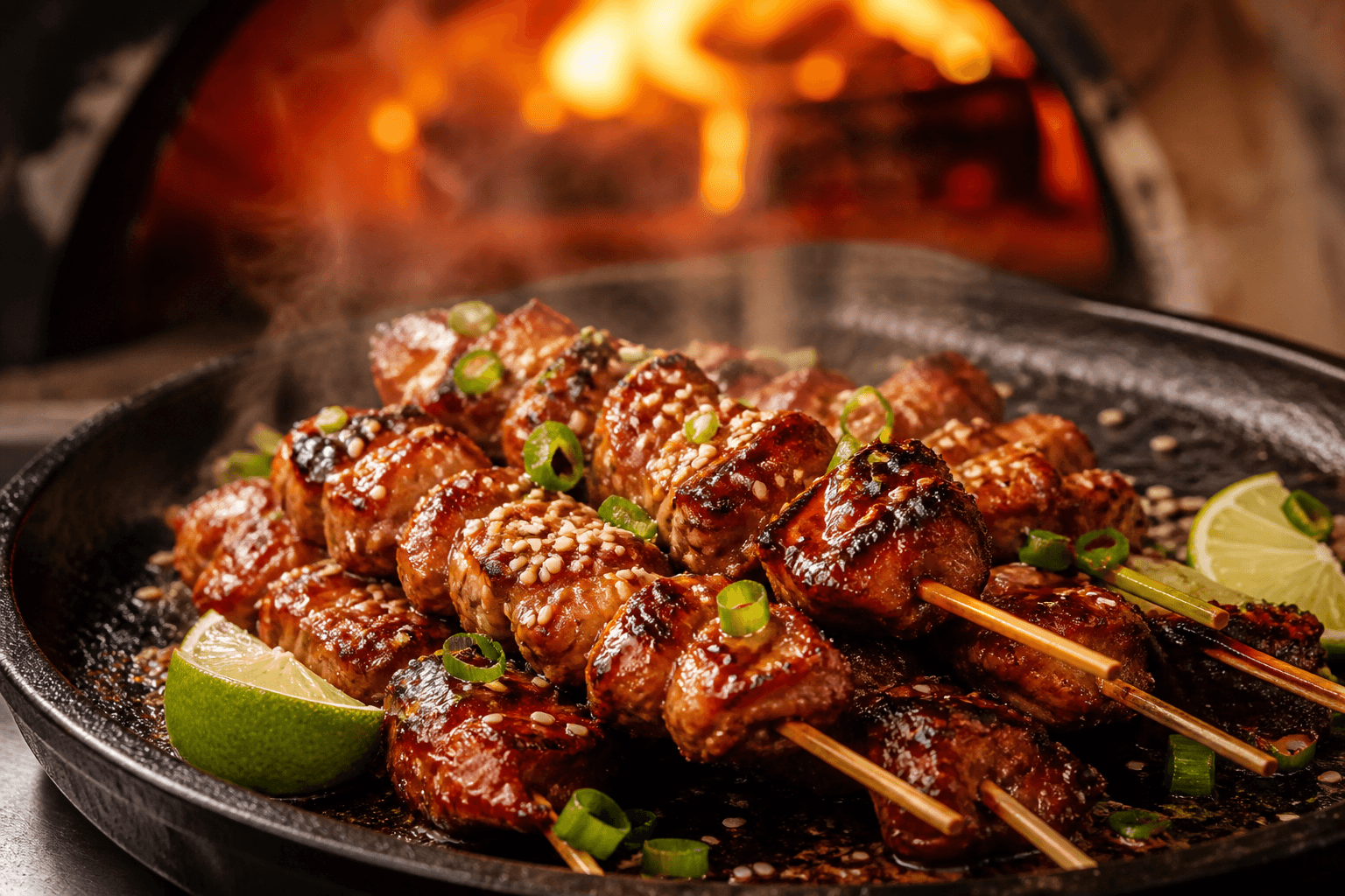 Sizzling mørbrad-spyd med asiatisk glaze i støbejern