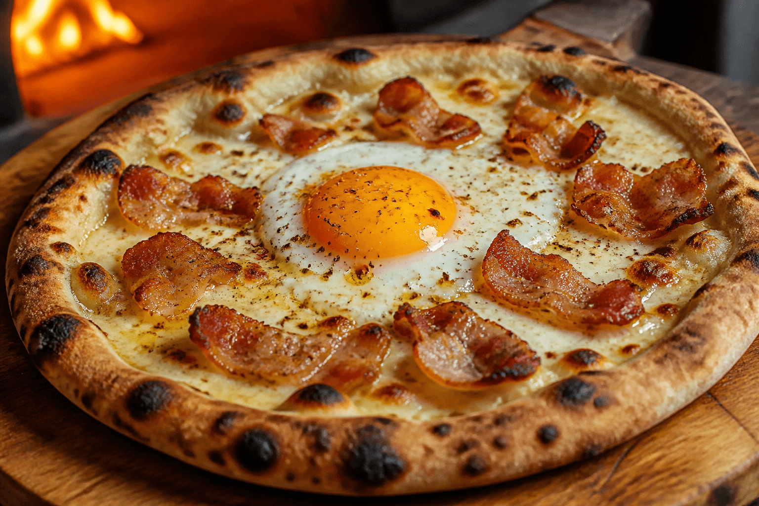 Morgenmadspizza med pancetta og spejleæg