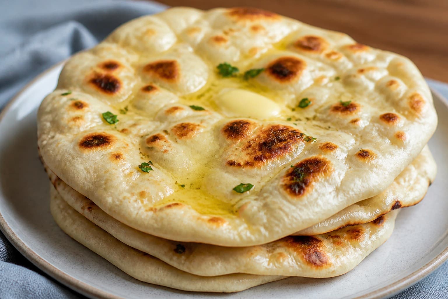 Naanbrød med hvidløgssmør bagt i pizzaovn