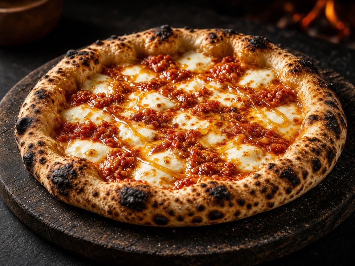 Fladbrød med nduja, mozzarella og honning fra pizzaovn
