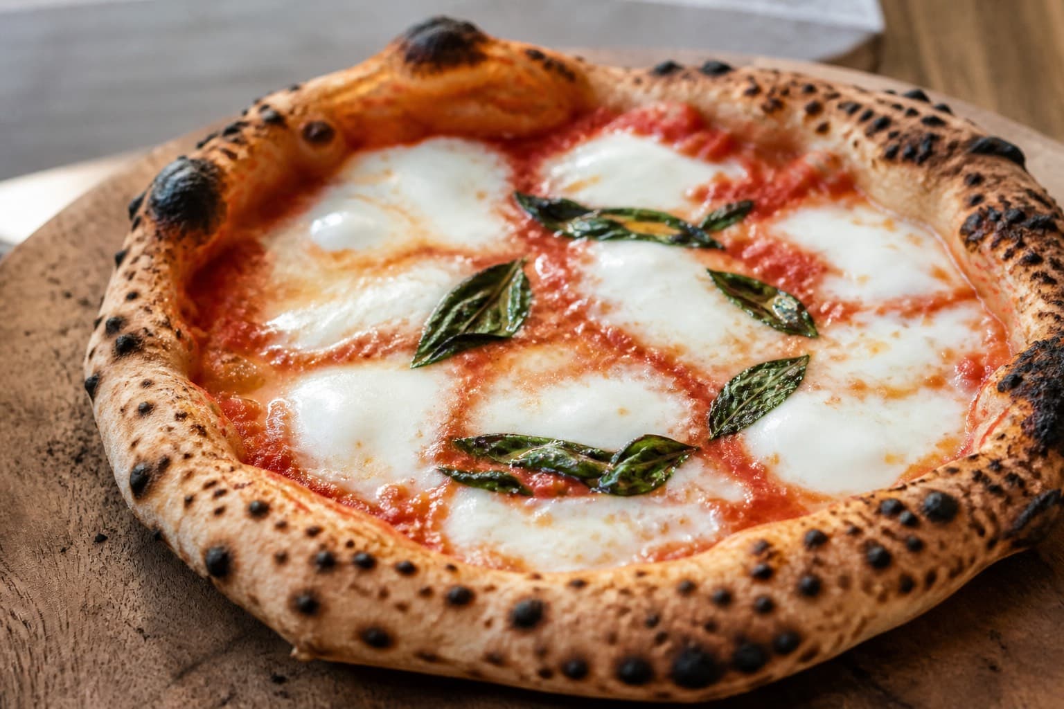 Neapolitansk pizza med leopard-skorpe fra pizzaovn