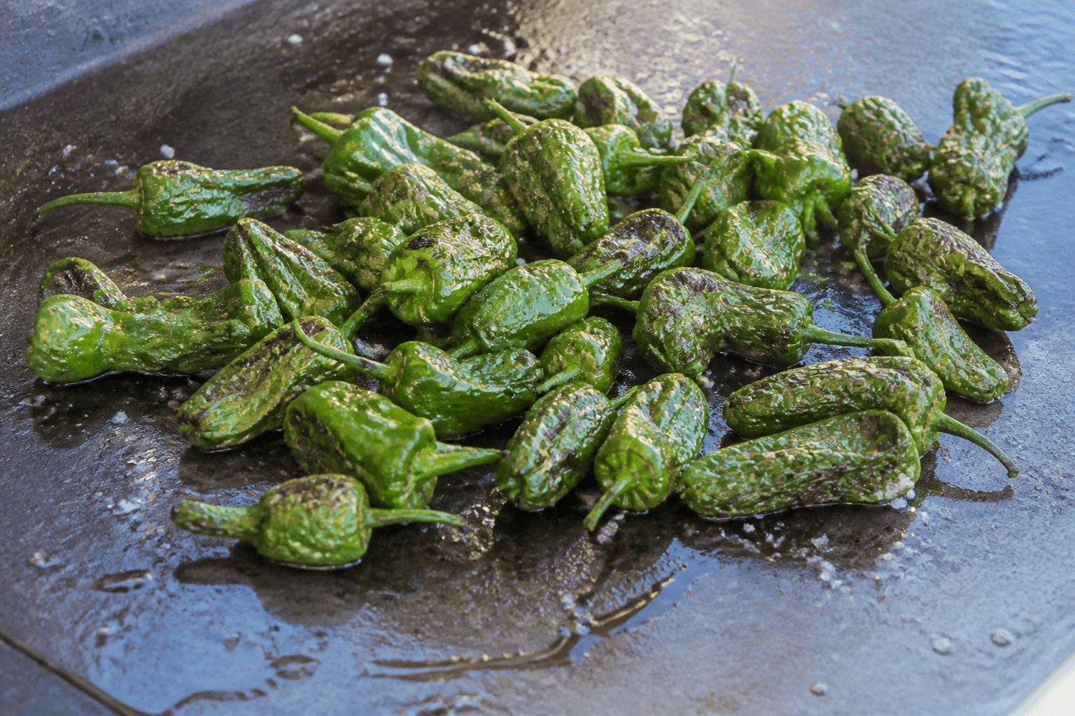 Padrón pebre med flagesalt fra pizzaovnen