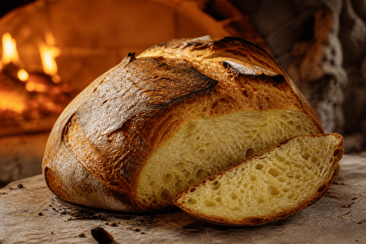 Pane di Altamura landbrød bagt i pizzaovnens eftervarme
