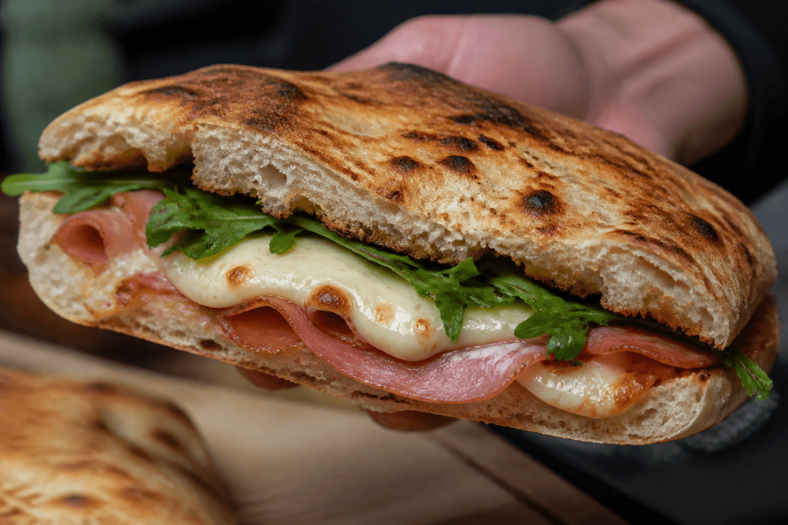Panuozzo fyldt med parmaskinke og stracciatella