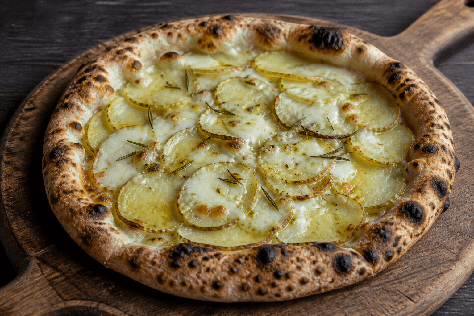 Hvid pizza med kartoffel, trøffel og rosmarin