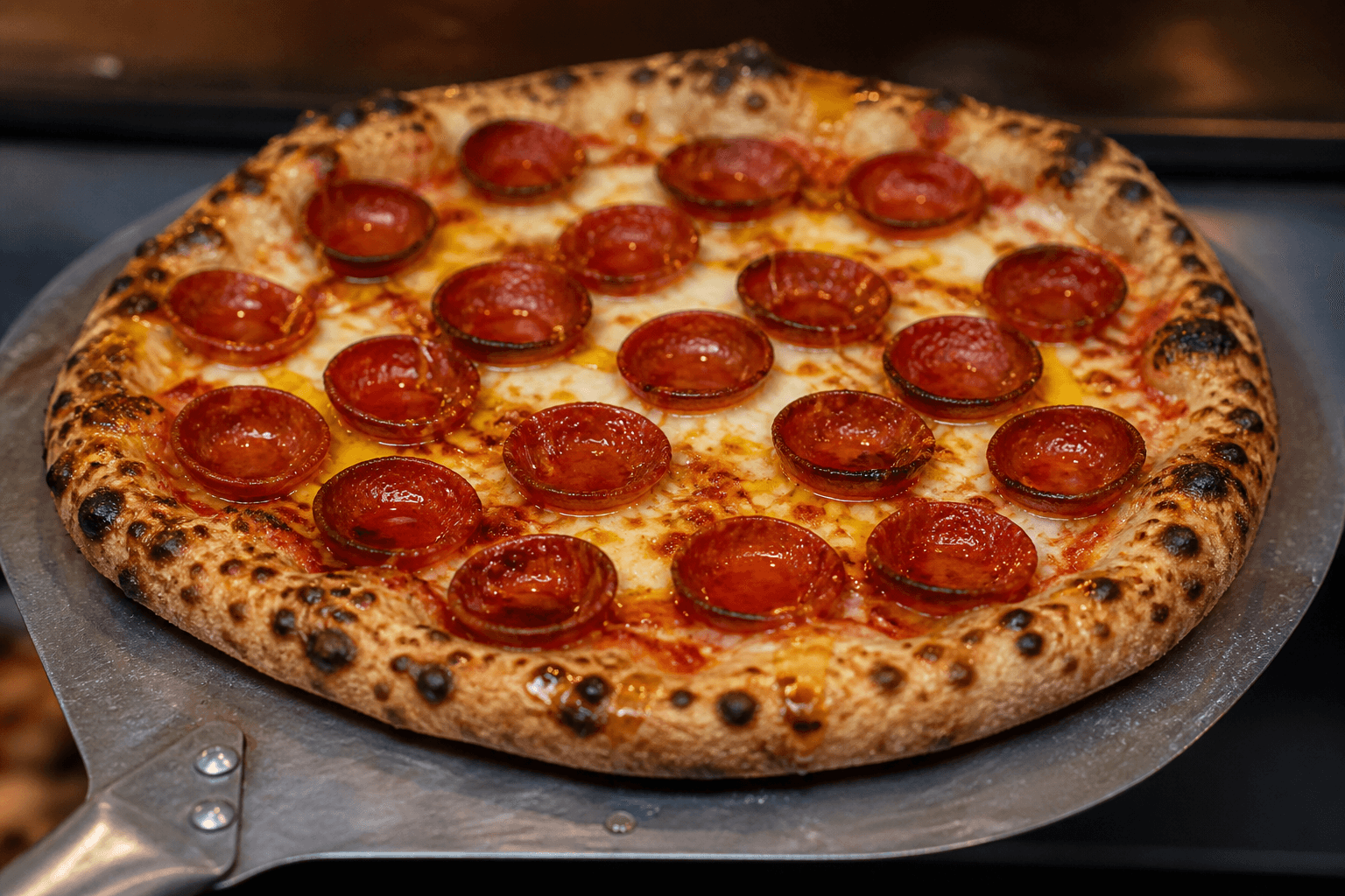 Pepperoni-pizza med hot honning fra pizzaovnen