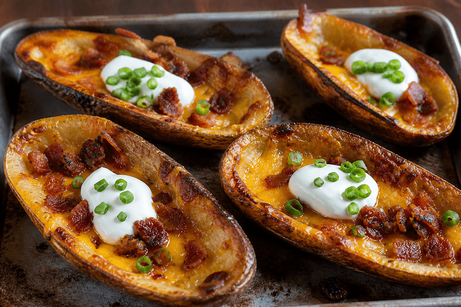 Kartoffelskræller med bacon og cheddar