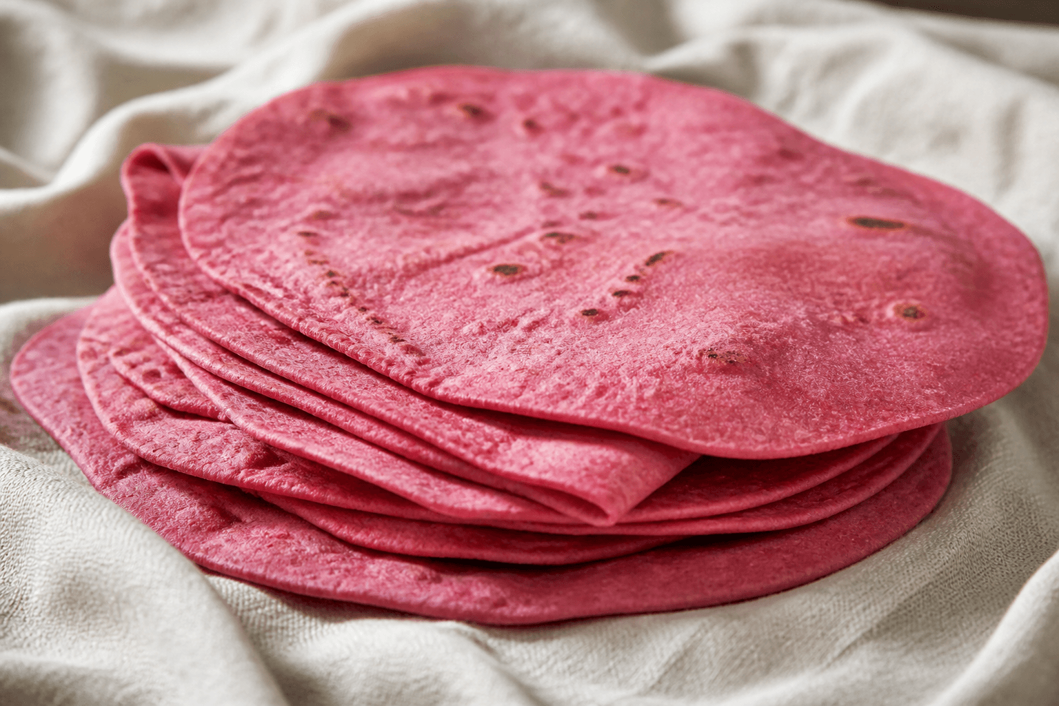Tynde lyserøde rødbede-fladbrød til wraps