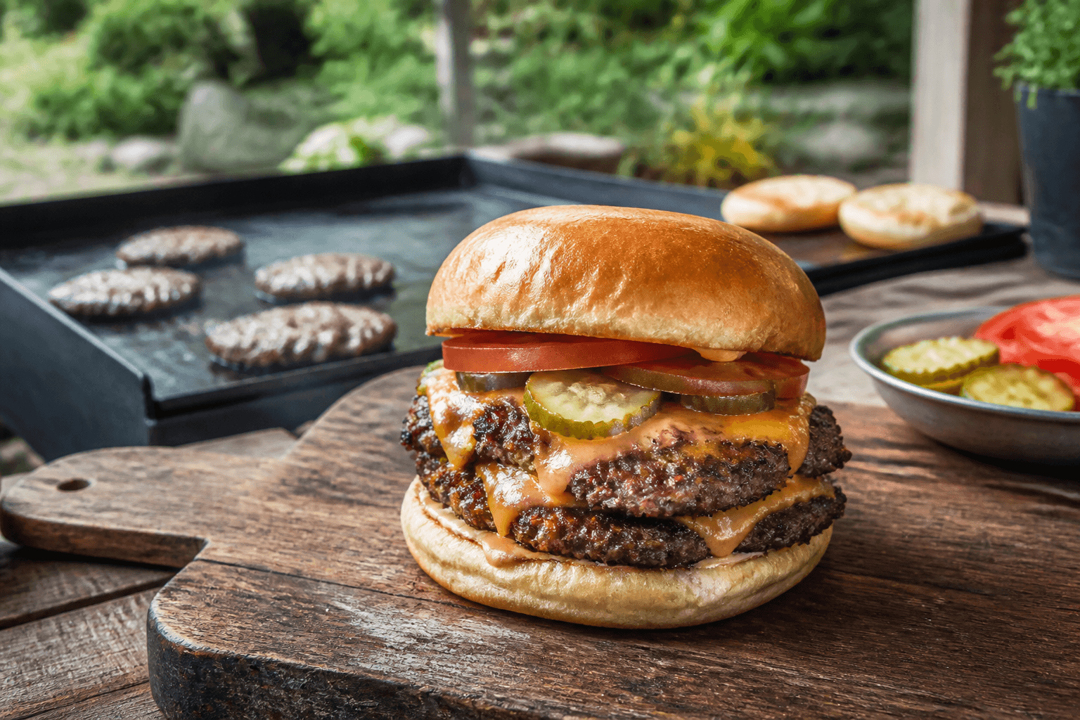 Smash burgers stegt på støbejern i pizzaovnen