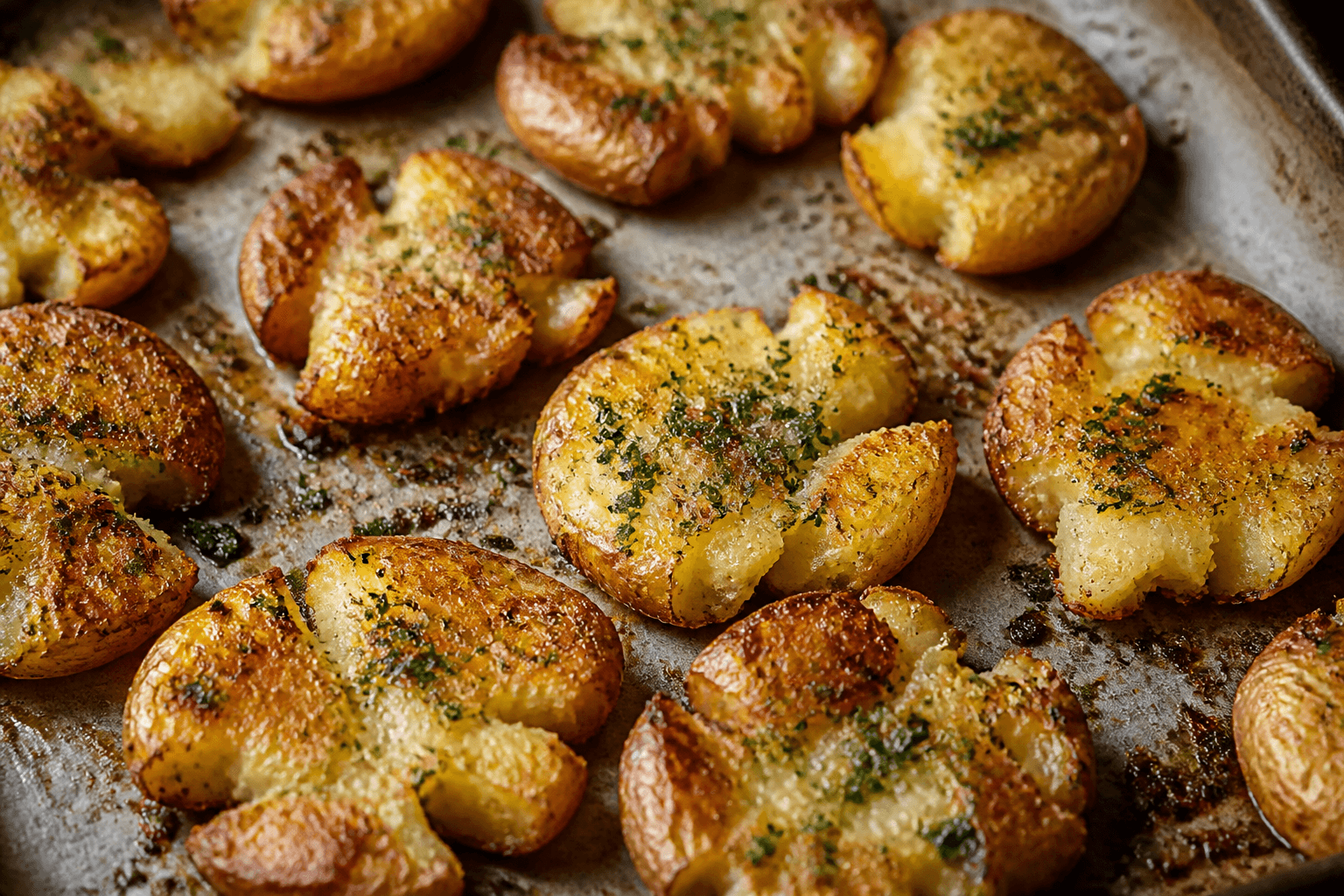 Smash-kartofler med hvidløg og smør fra pizzaovnen