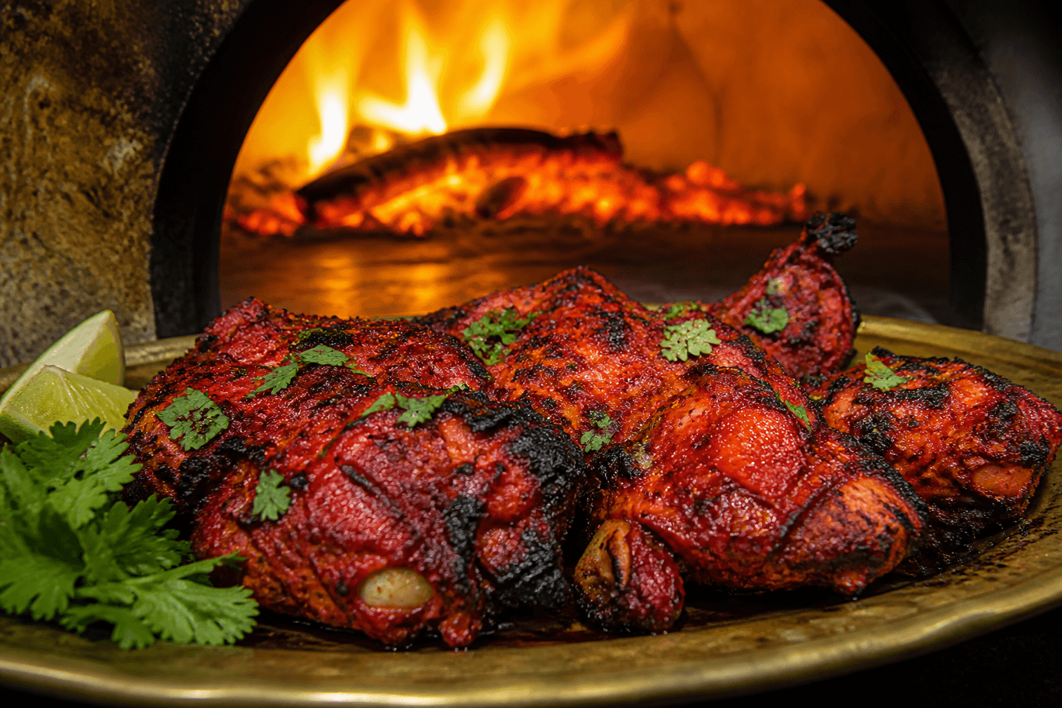 Tandoori kyllingelår med char fra pizzaovnen