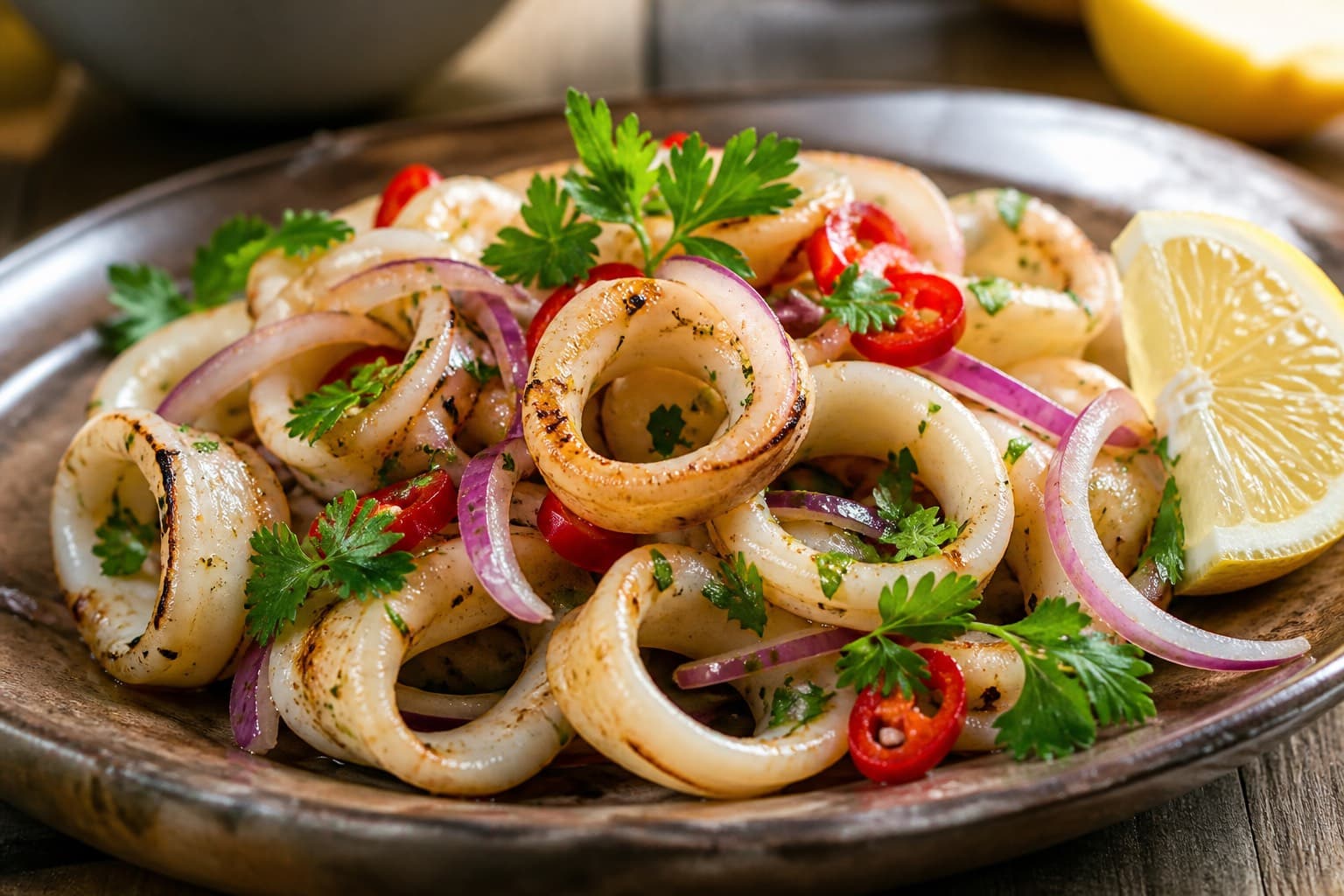 Krydret calamares-salat med urter og chili