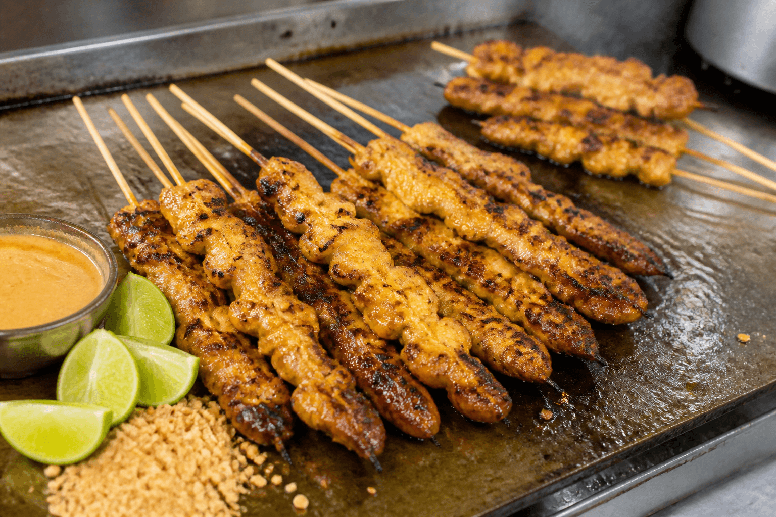 Kyllinge-satay med jordnøddesauce på plancha