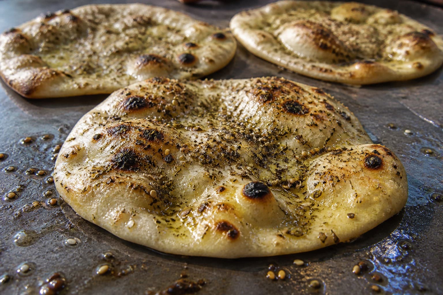 Plancha flatbread med za'atar og olivenolie