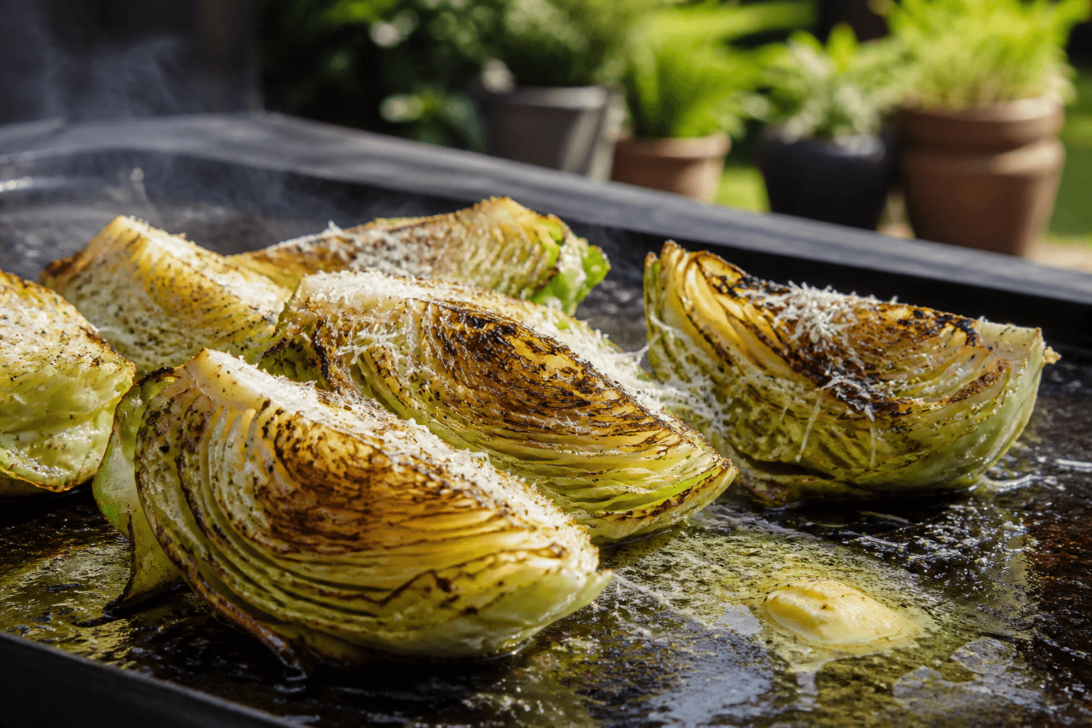 Plancha-stegt spidskål med smør og reven parmesan