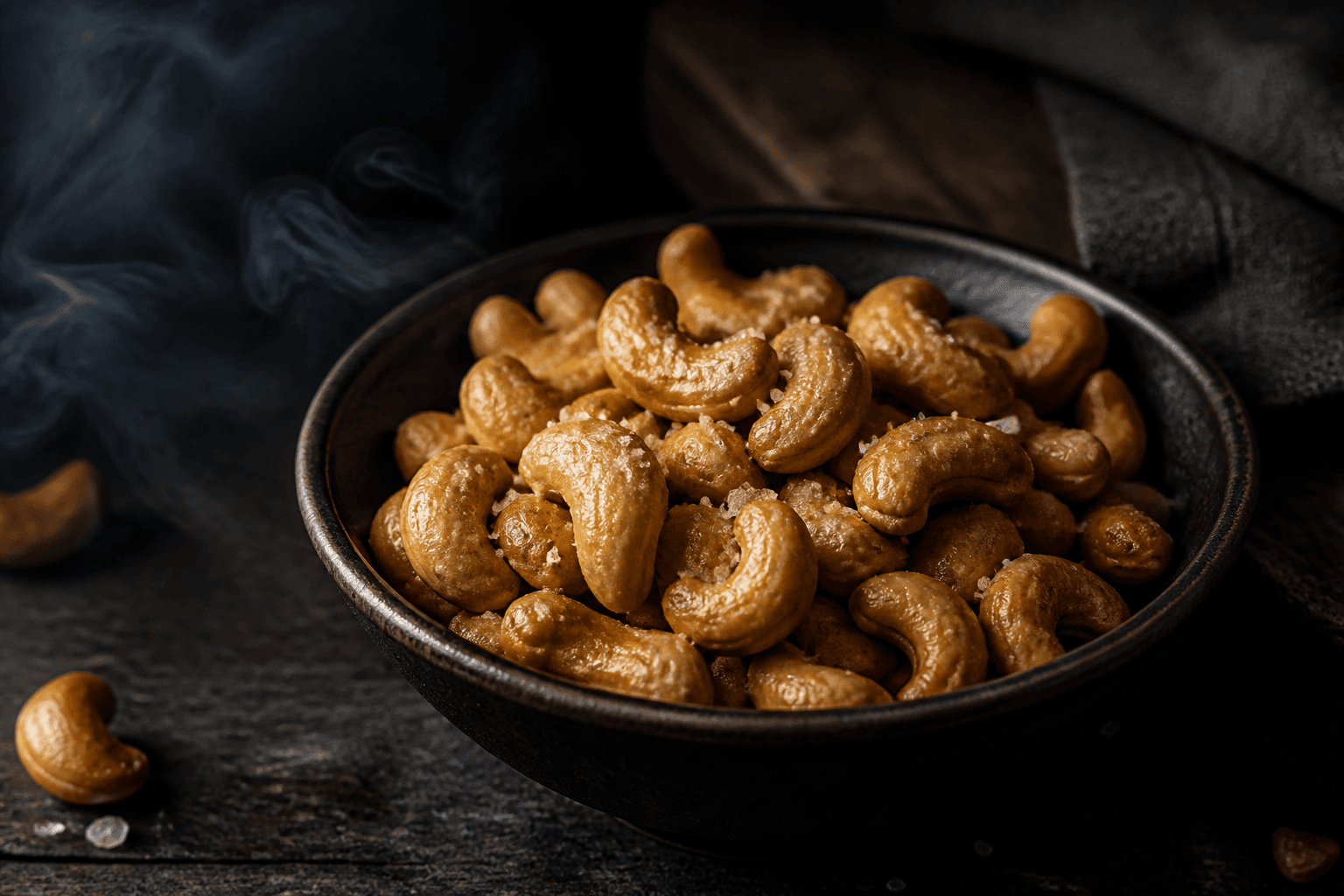 Varmrøgede cashewnødder med flagesalt