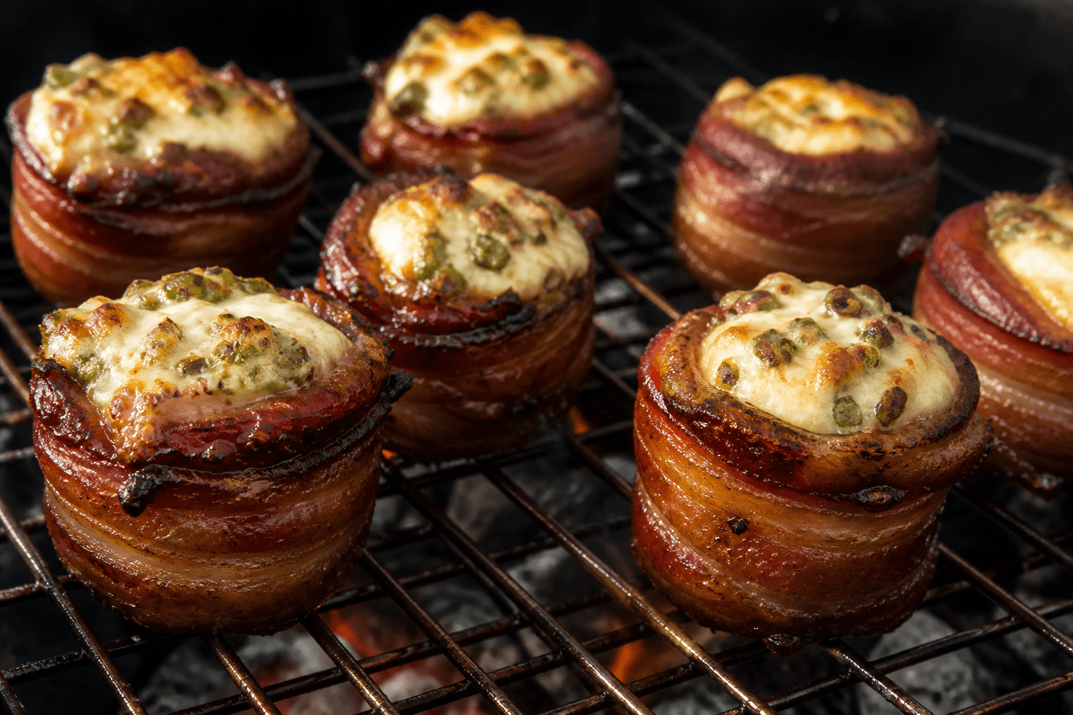 Pig shots på højkant med flødeost og bacon