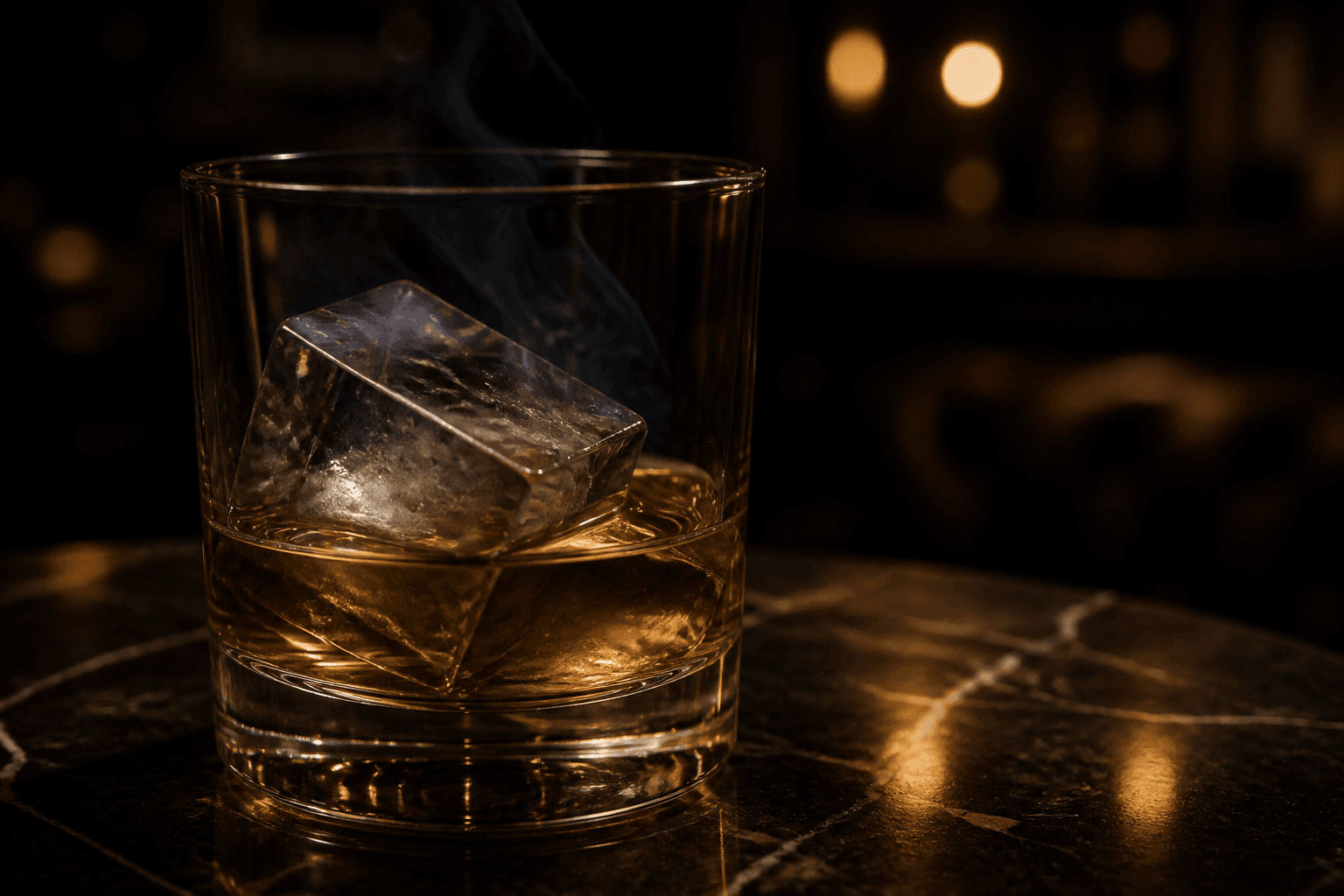 Røgede isterninger i whiskyglas