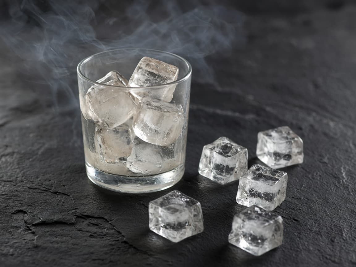 Røgede isterninger i whiskyglas