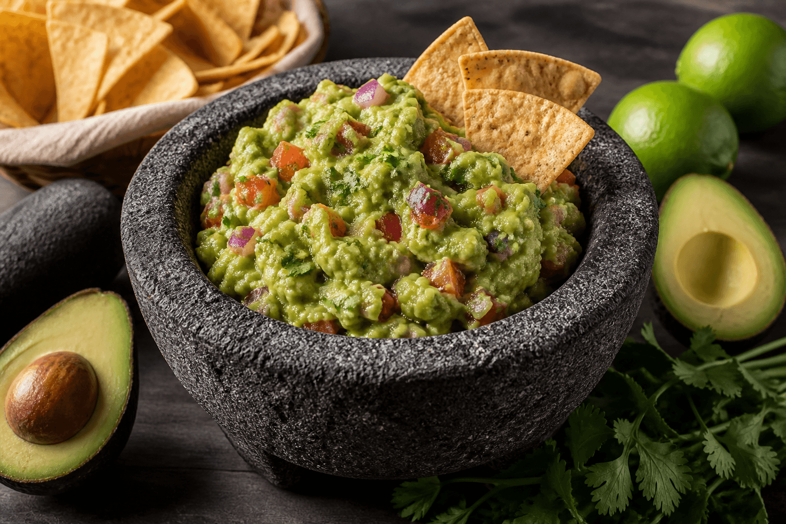 Guacamole af røgede avocadoer med chips