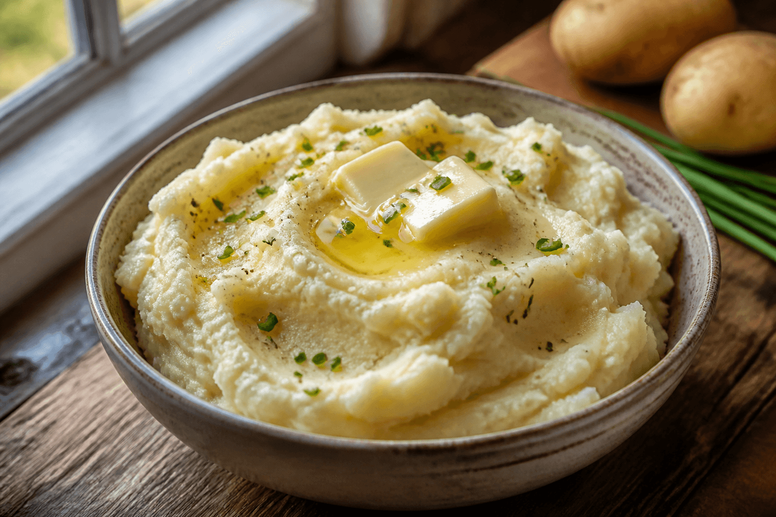 Skål med røget kartoffelmos og smør