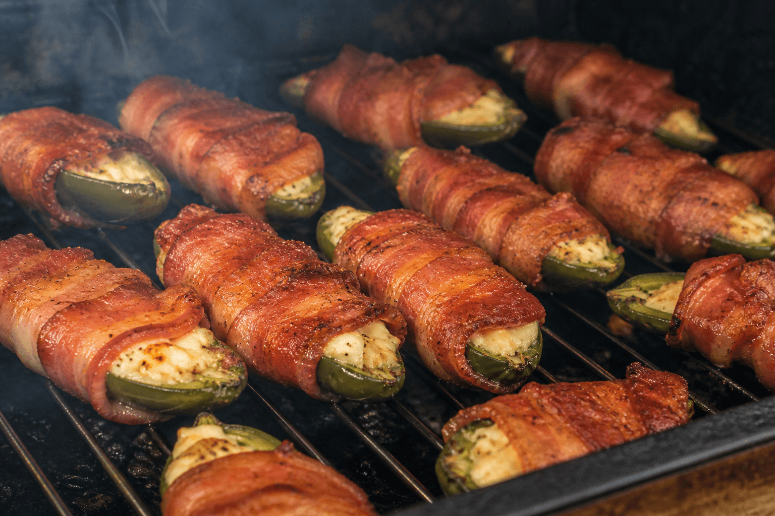 Bacon-wrapped smoked jalapeño poppers