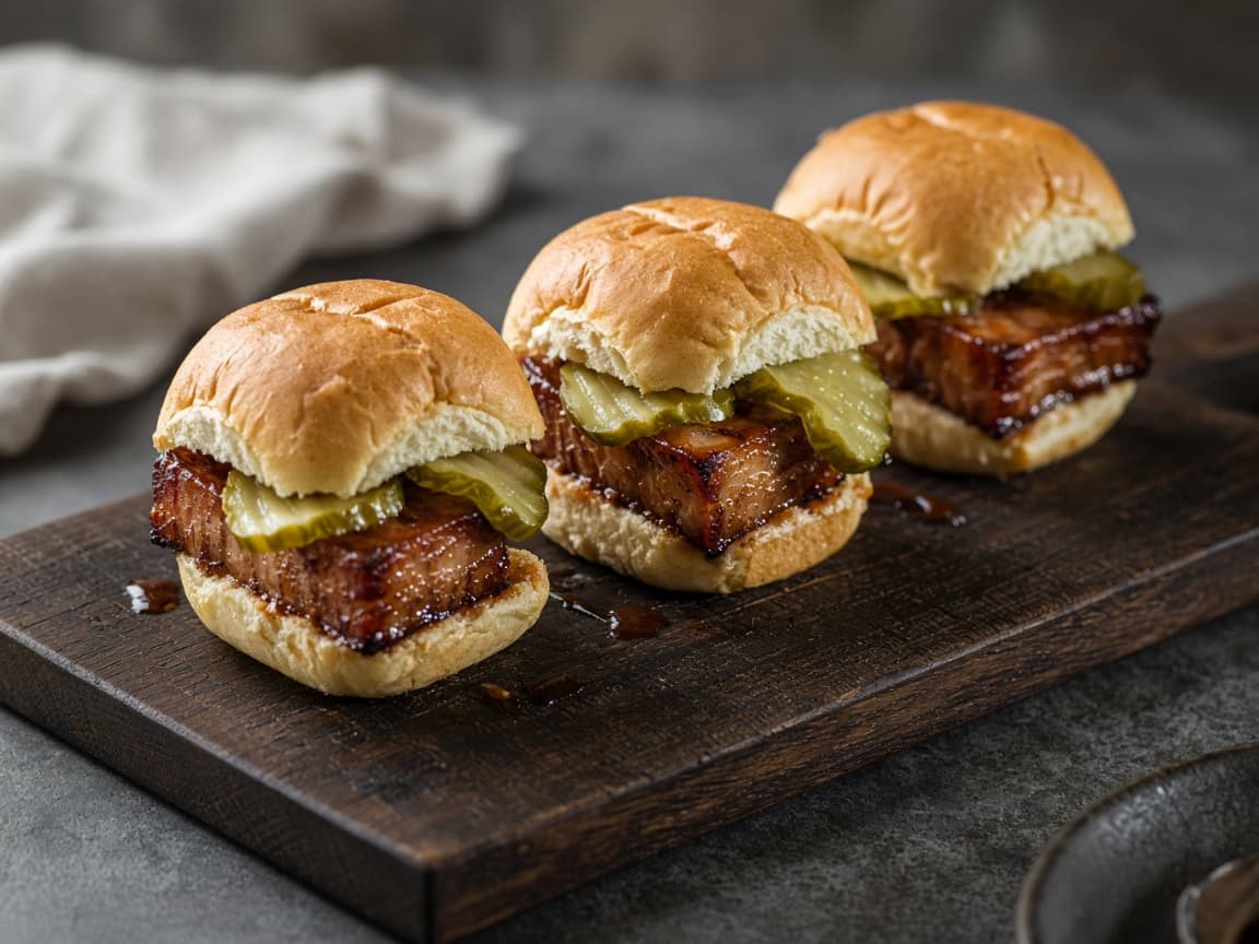 Pork belly sliders med coleslaw i miniboller