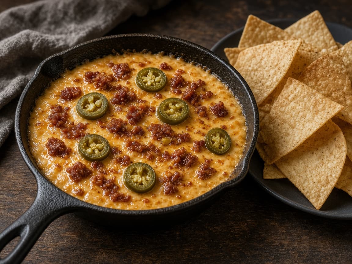 Smoked queso dip i støbejernspande