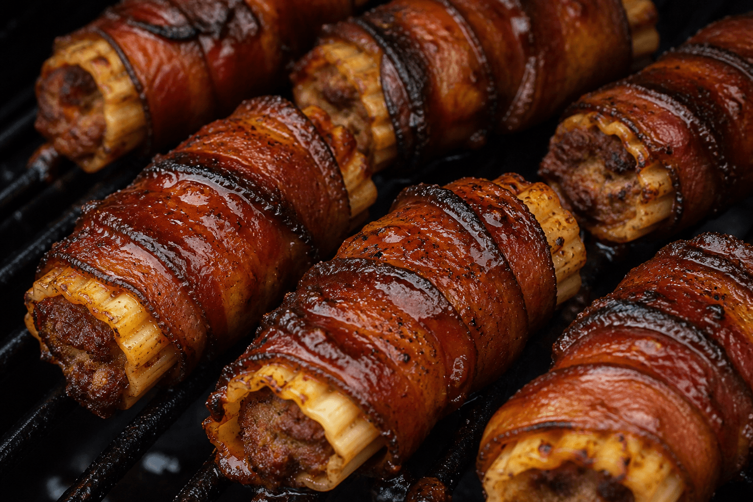 Bacon-wrapped shotgun shells med BBQ-glaze