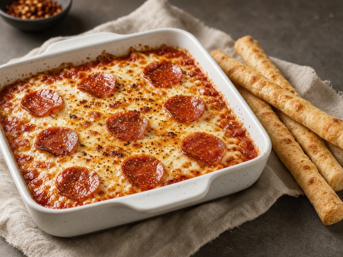 Smoked pizza dip med pepperoni og stræk-mozzarella